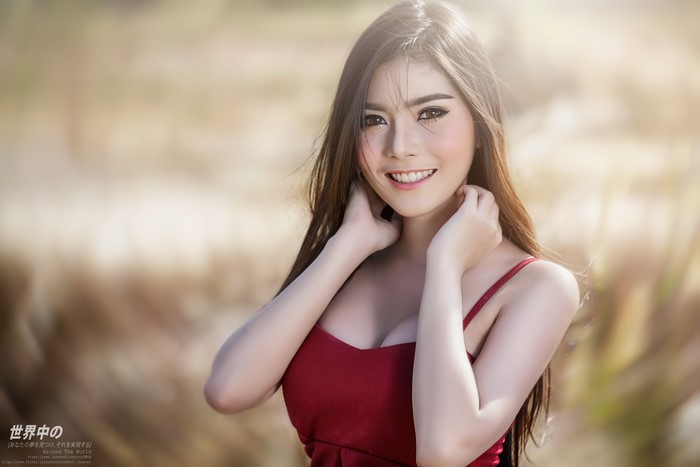 4K Asian Woman Smiling with Bokeh