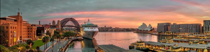 Sydney Harbour at sunrise with Opera House and Harbour Bridge
