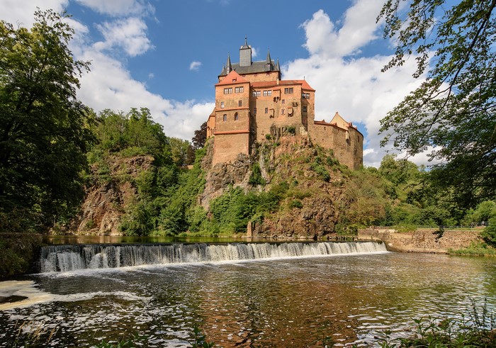 Castle Kriebstein with Waterfall in Germany