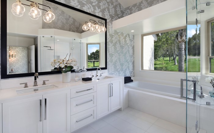 Modern Bathroom with Double Vanity and Bathtub