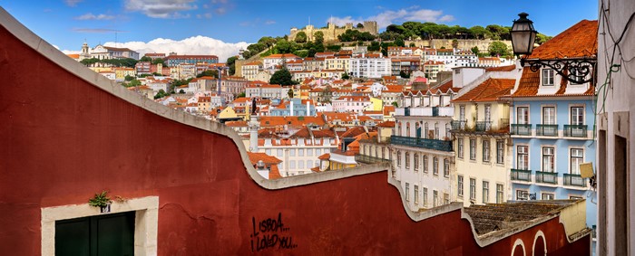 Lisbon Panorama with Castle Hill and Houses