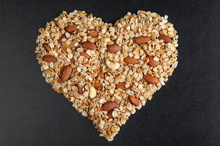 Heart shape granola with almonds and cashews