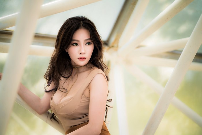 Brunette Asian Woman With Bokeh Effect