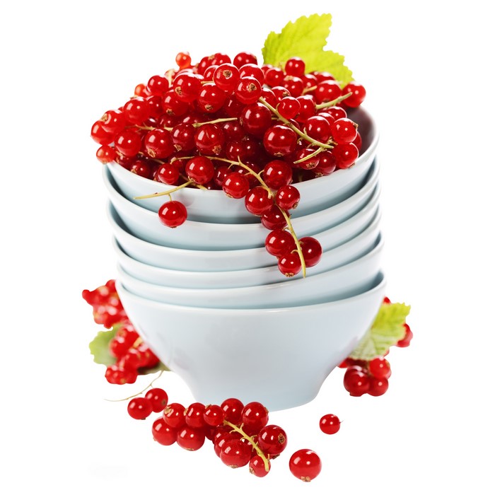 Red currants in bowls on white background