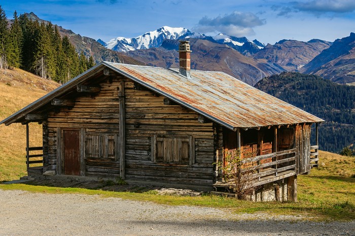 Wooden cabin in the Alps near Areches Beaufort, France