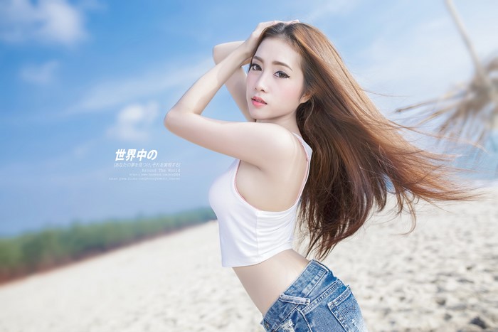 4K Asian Woman with Flowing Brown Hair