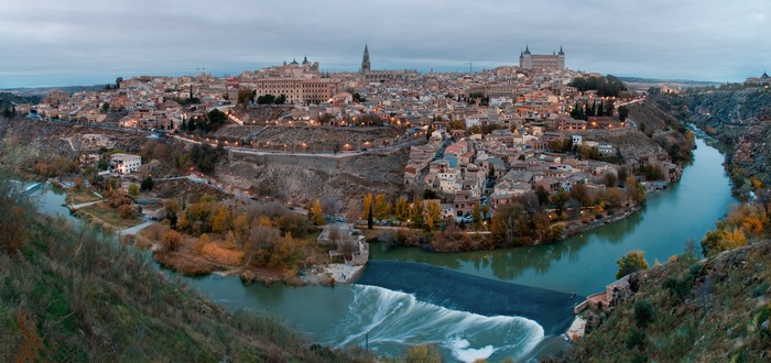 Toledo cityscape on Tagus river, Spain