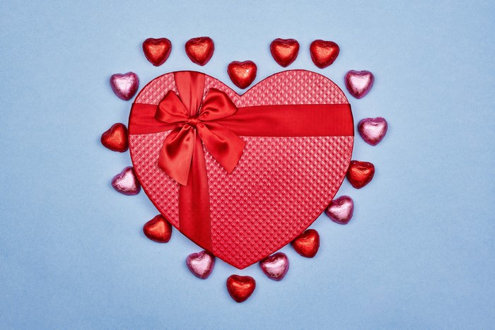 Heart-shaped gift box with candies for Valentine's Day