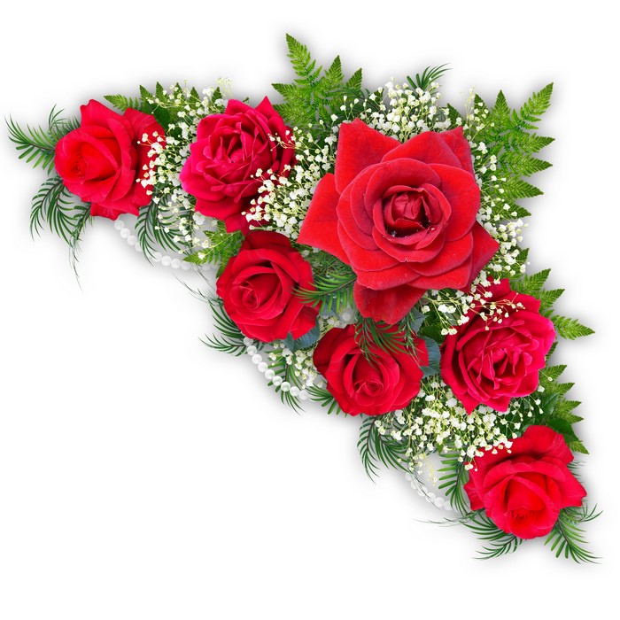 Red Roses with Greenery and Pearls