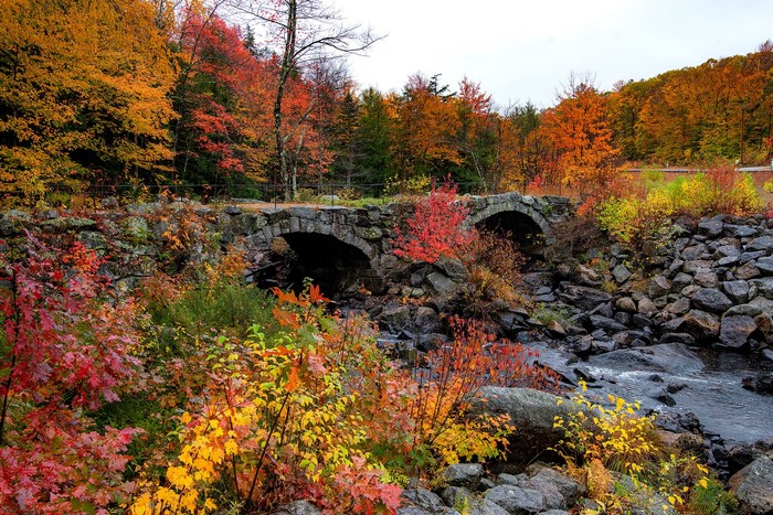 Autumn Bridge and Stream in Woodstock Vermont