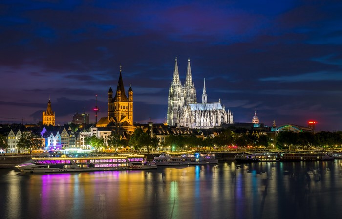 Cologne Cathedral and Rhine River at Night