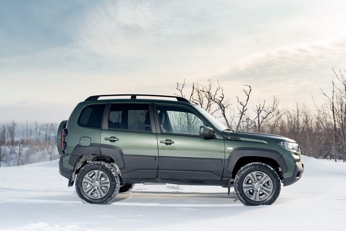 4K Lada Niva Travel Off-Road in Snow