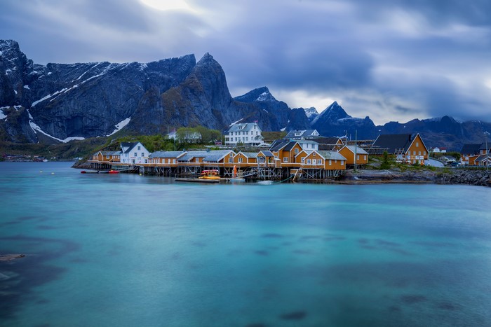 Norway Lofoten Mountains and Houses