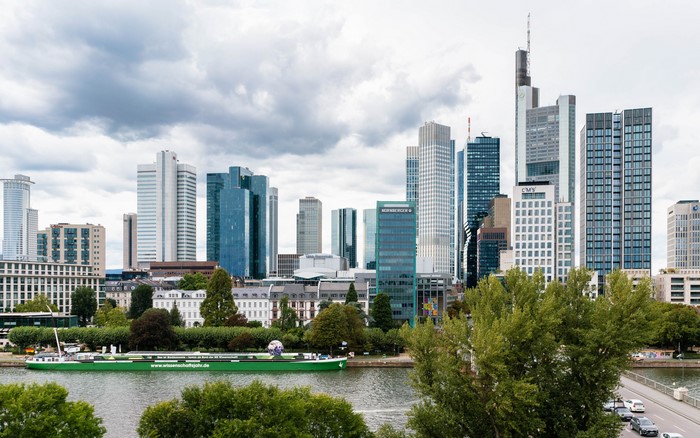 Frankfurt skyline with river and buildings