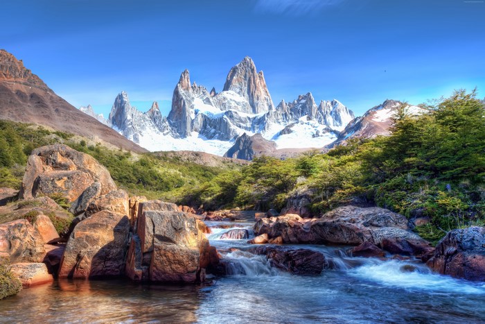 Fitzroy Peak, Patagonia, Argentina Mountains and River
