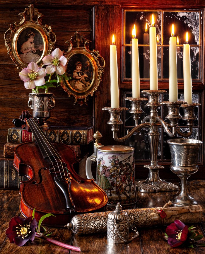 Still-life with Violin, Candles, and Anemones