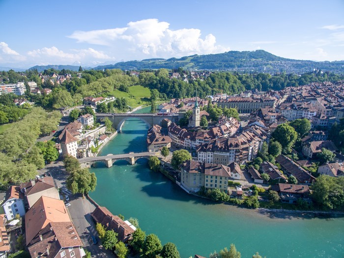 Bern, Switzerland: Aare River and Bridges from Above