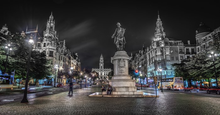 Porto Town Square Monument at Night