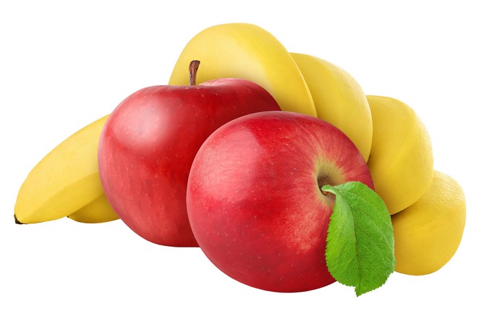Apples and Bananas on White Background