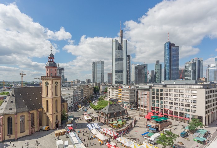 St. Catherine's Church and Frankfurt Skyline, Germany