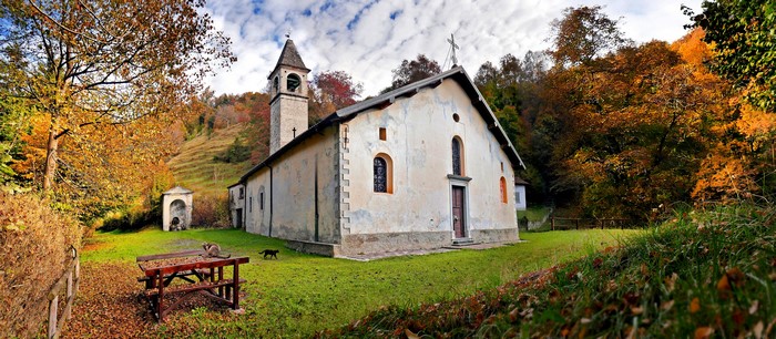 Autumn Church in Val Taleggio, Lombardy, Italy