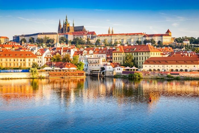 Prague Castle and Vltava River at Sunset