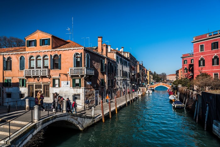 Venice Canal with Bridge and Buildings