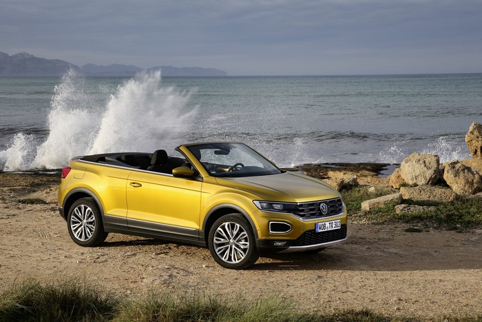 Yellow Volkswagen T-Roc Cabriolet by the Sea