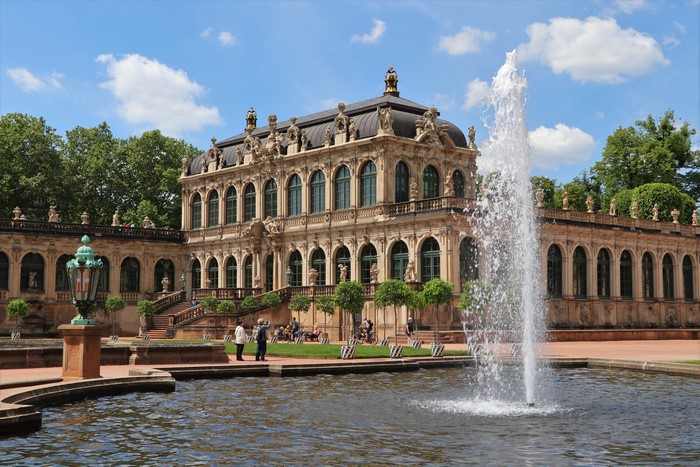 Zwinger Palace in Dresden, Germany with Fountain