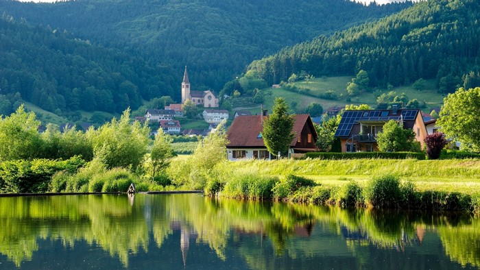 4K Germany Village with Lake and Forest