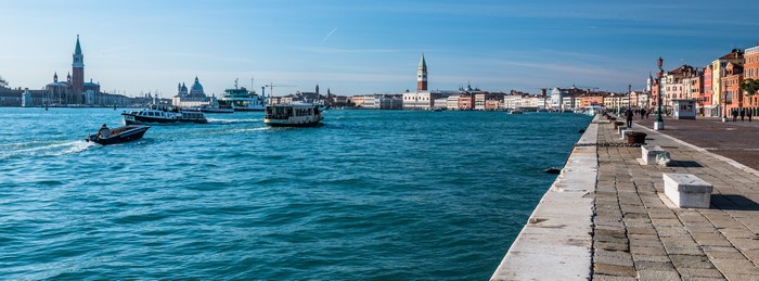 Venice panorama with boats and waterfront buildings