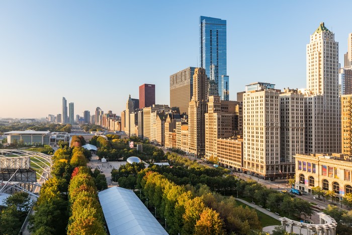 Chicago City Skyline with Parks and Buildings