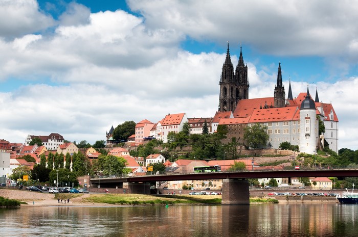Albrechtsburg Castle and Meissen Cathedral over the Elbe River in Germany