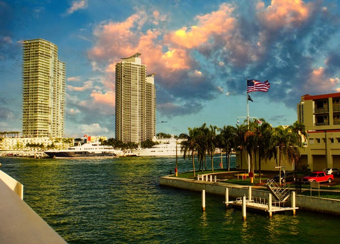 Miami Bay with Yachts and Skyscrapers