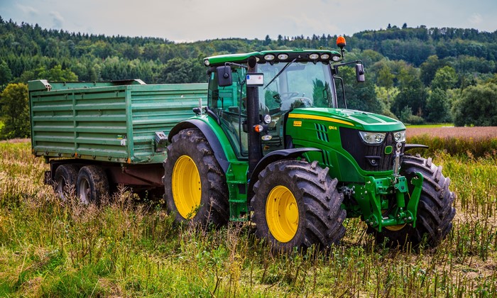 John Deere 6150r Tractor with Trailer in Field