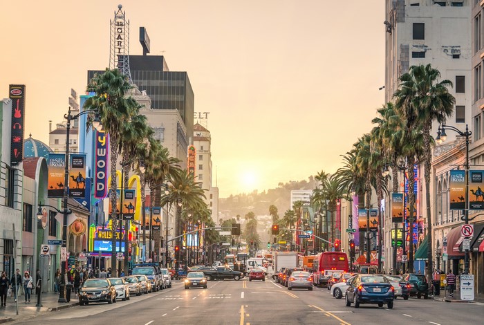 Hollywood Boulevard at Sunset, Los Angeles, California