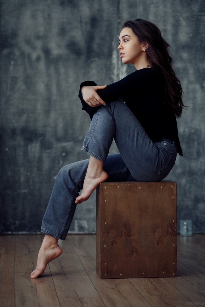 Nastya Goryaeva, Model, Sitting in Jeans