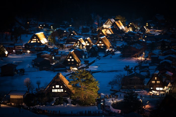 Shirakawa-go Village at Night in Winter