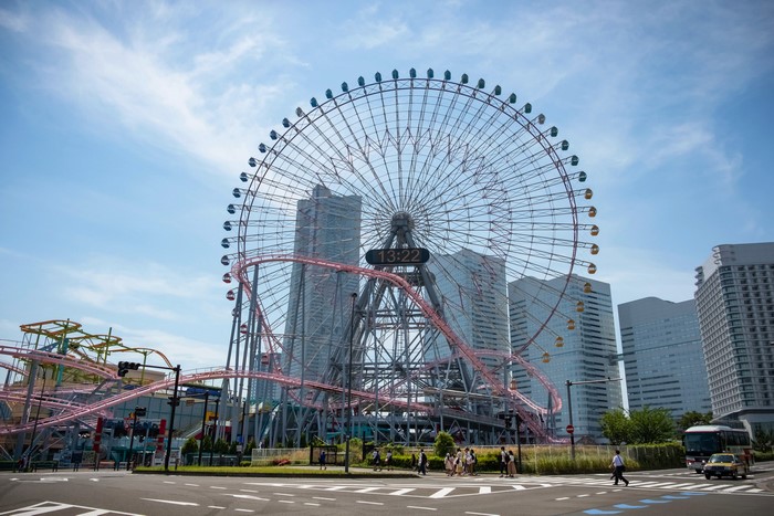Ferris wheel and roller coaster in Yokohama, Japan