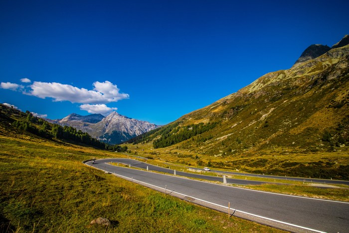 Winding mountain road in the Swiss Alps