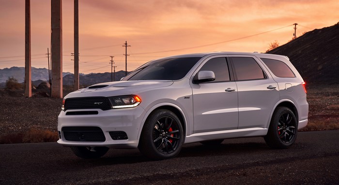 White Dodge Durango SRT SUV at Sunset