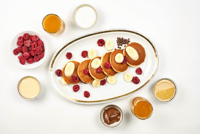 Pancakes with Raspberries and Bananas