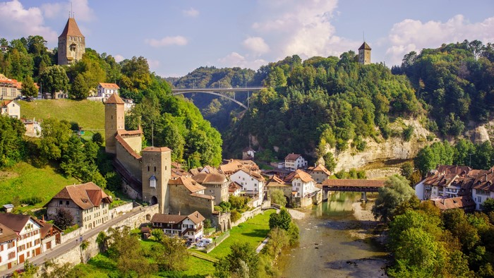 Fribourg, Switzerland: Old Town with Bridges and River