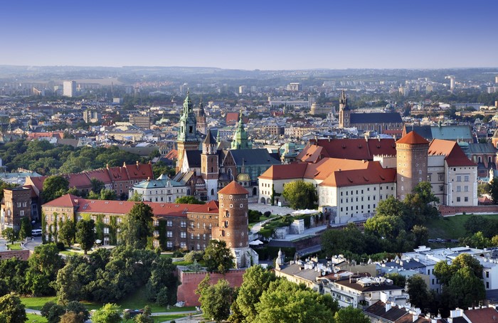 Wawel Castle and Cathedral in Krakow, Poland from above