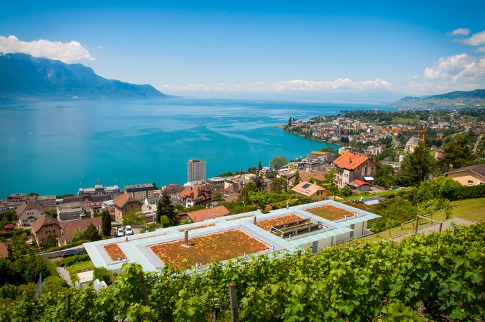 4K Lake Geneva and Montreux, Switzerland from above