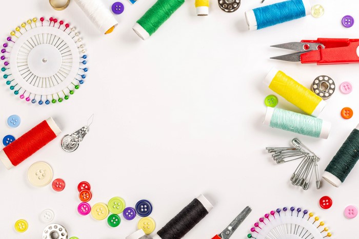 Sewing Supplies: Scissors, Threads, Buttons, and Pins