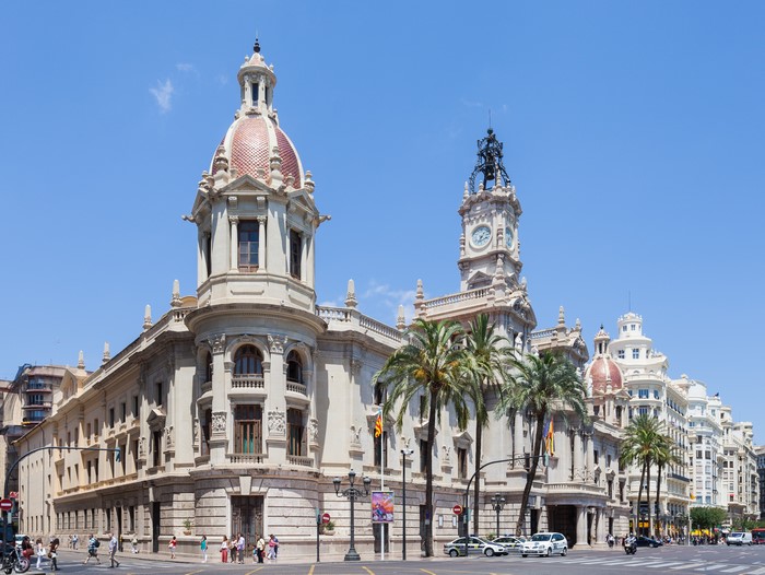 City Hall in Valencia, Spain with Palm Trees