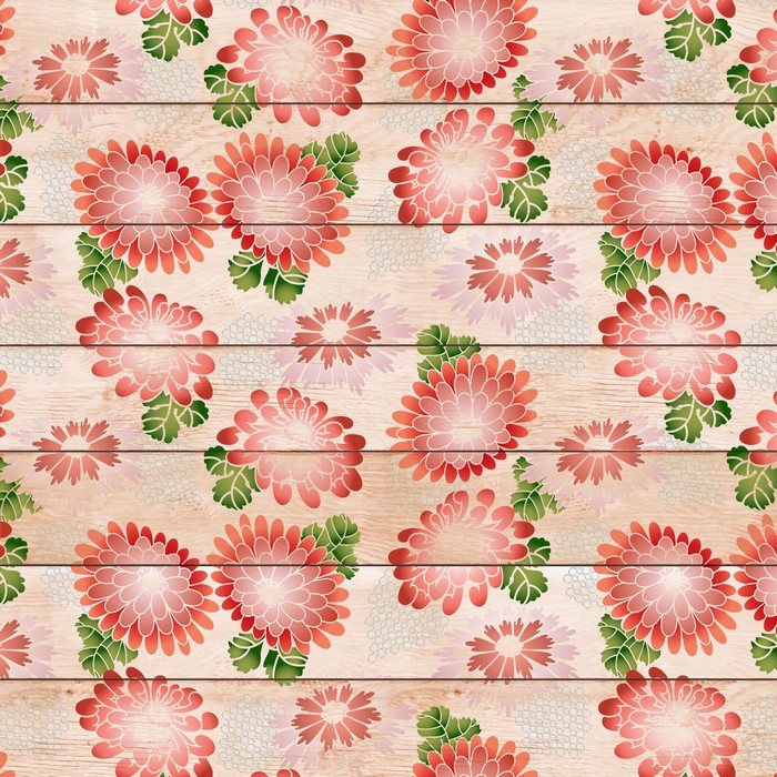 Floral pattern on wood planks