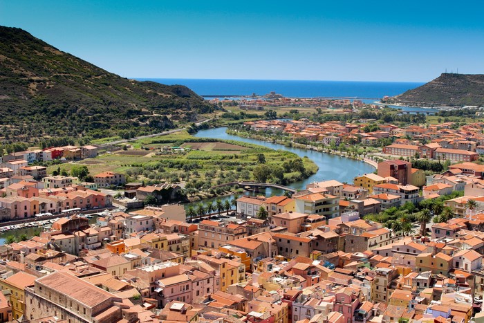Bosa, Sardinia, Italy: River and Houses from Above