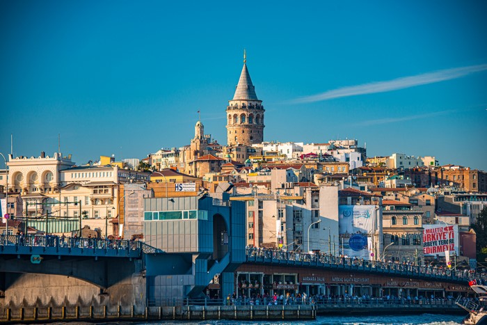 Galata Tower and Istanbul skyline with bridge